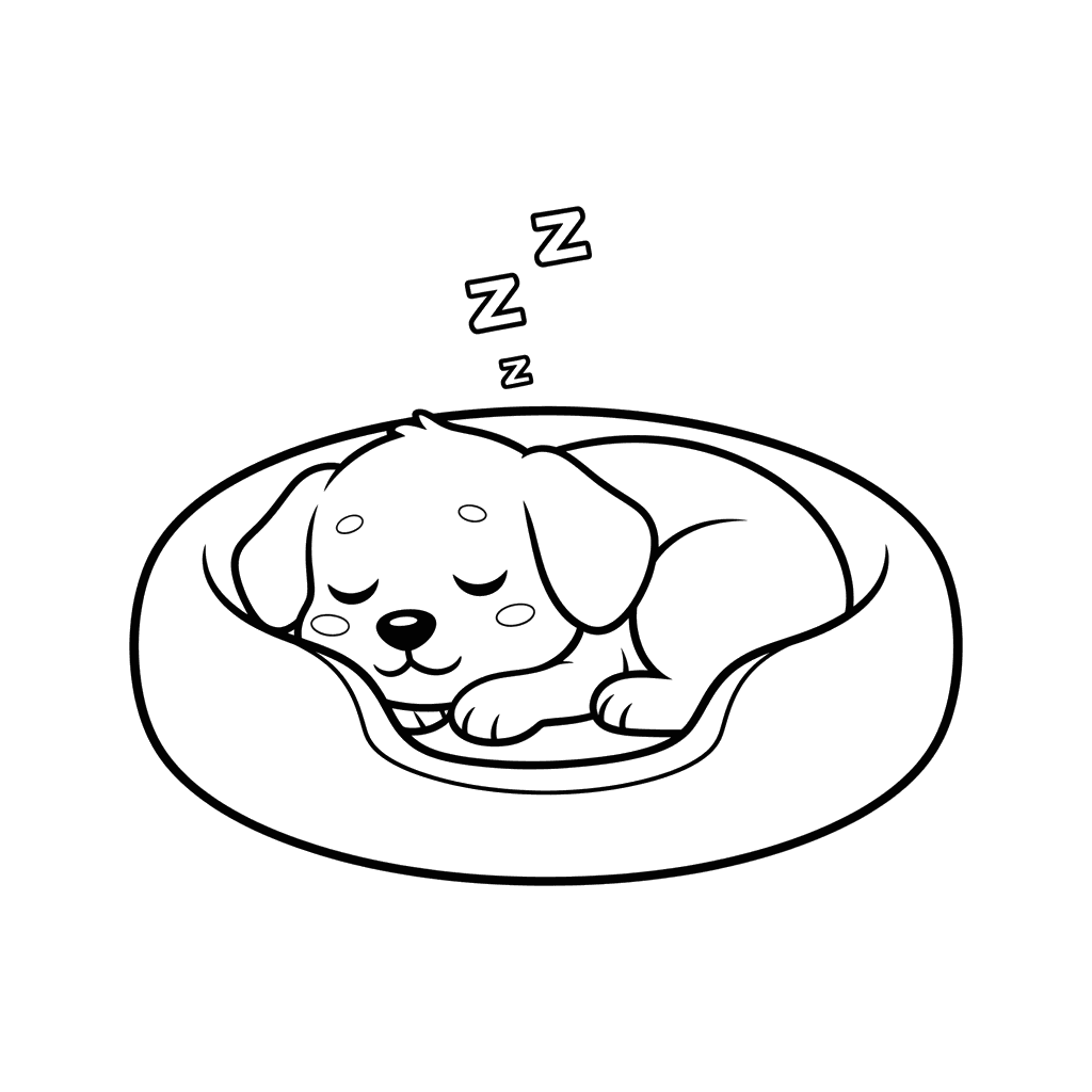 Sleeping Dog in a Bed Coloring Page