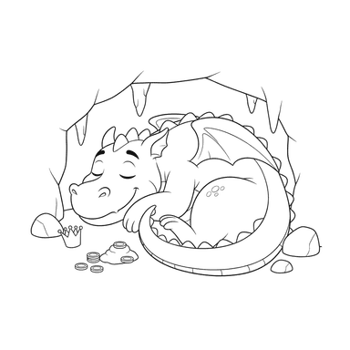 Sleeping Dragon in Cave Coloring Page