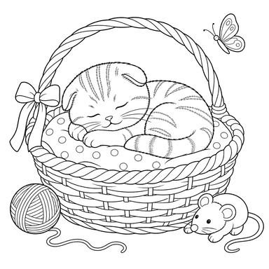 Sleeping Scottish Fold Kitten in a Basket
