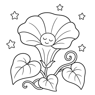 Sleepy Moonflower with Stars Coloring Page