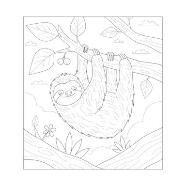 Sloth Hanging on a Tree Coloring Page