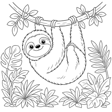 Cute Sloth on a Liana in the Jungle