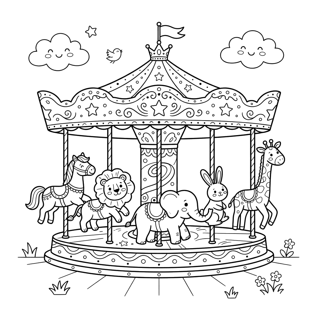 Slowly Rotating Carousel Coloring Page