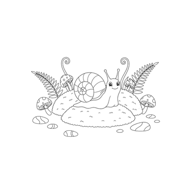 Snail Among Moss Coloring Page for Kids