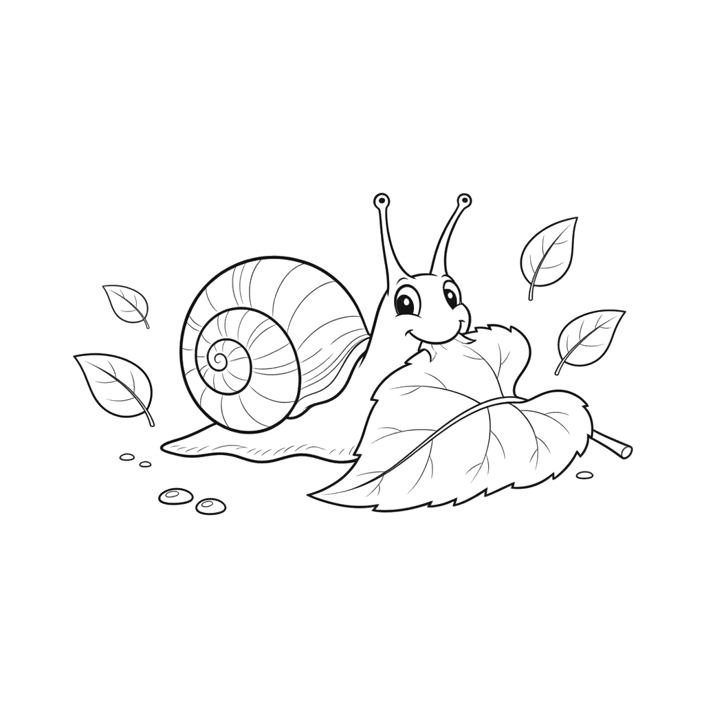 Snail Eating a Leaf Coloring Page