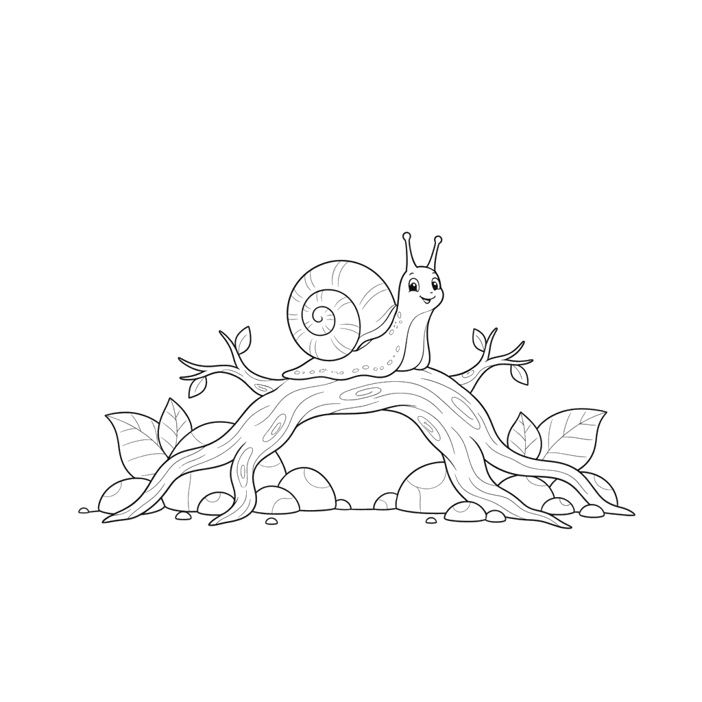 Snail Exploring Tree Root Coloring Page