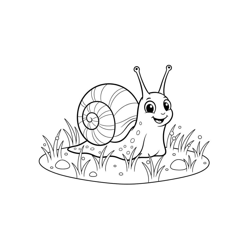 Snail in Dewy Grass Coloring Page