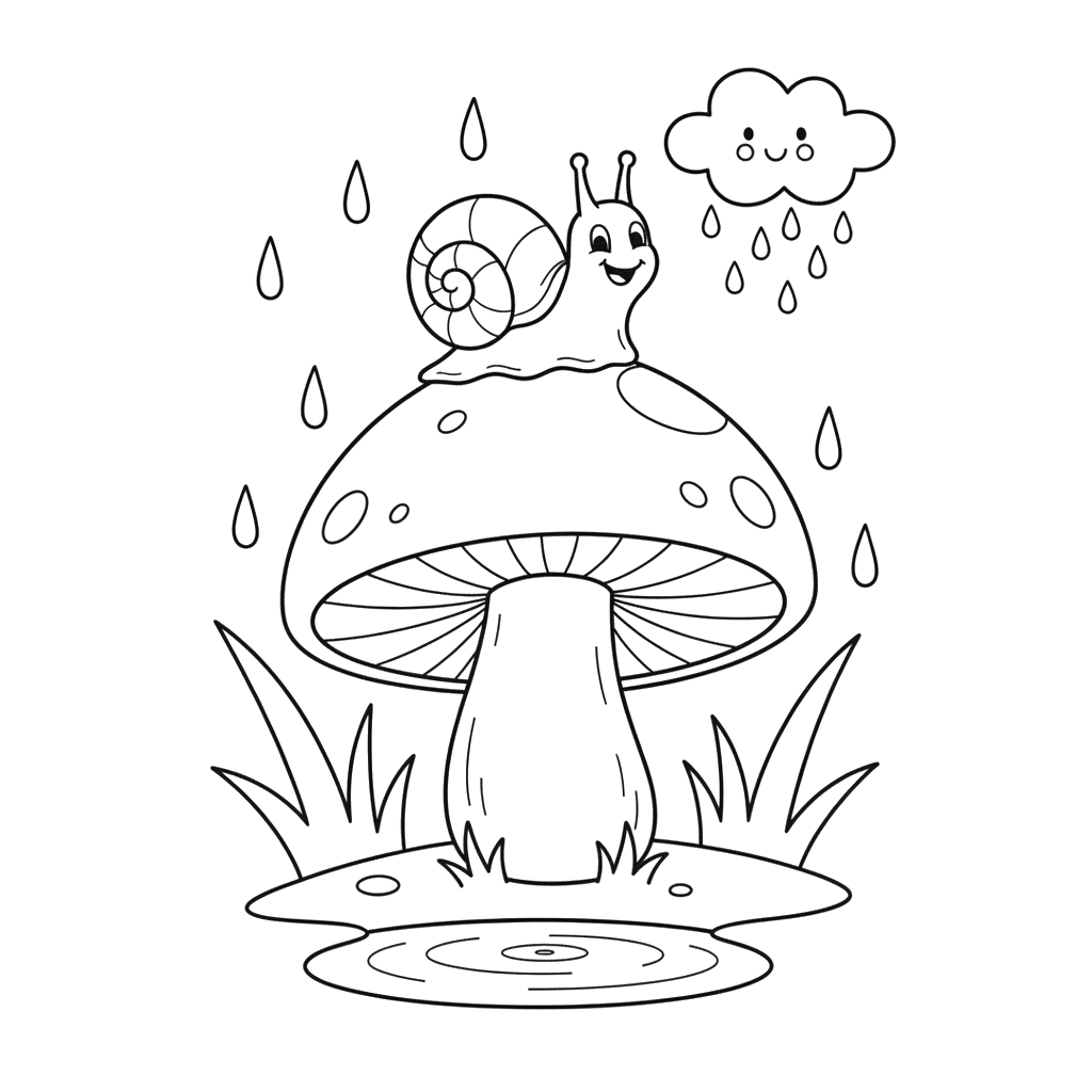 Snail on a Mushroom Coloring Page