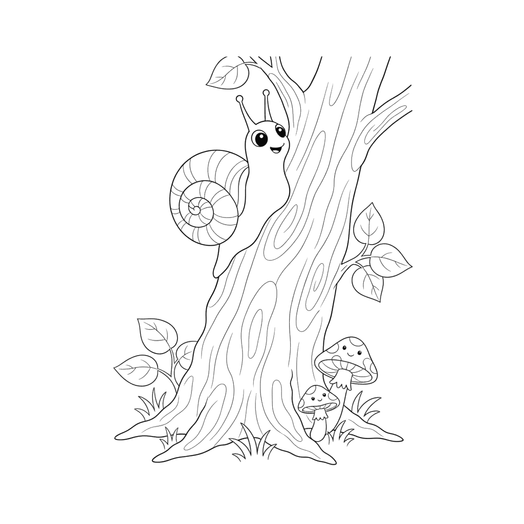 Snail on a Tree Trunk Coloring Page