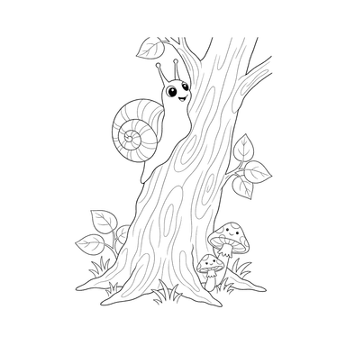 Snail on a Tree Trunk Coloring Page