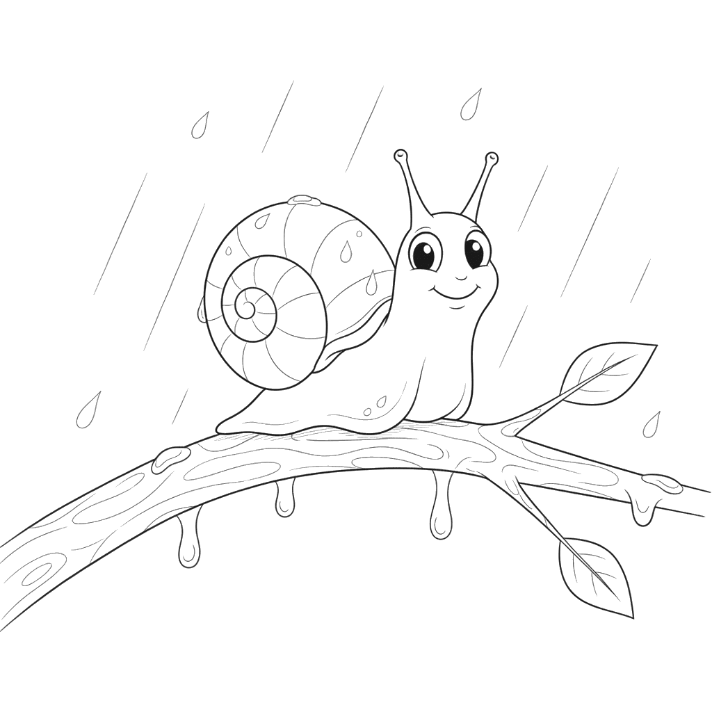 Snail on a Wet Branch Coloring Page