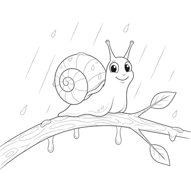 Snail on a Wet Branch Coloring Page