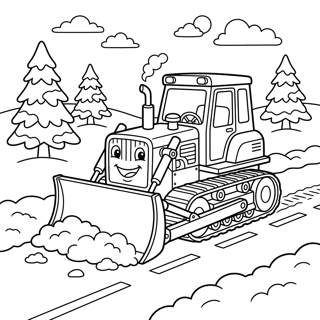 Snow Clearing Bulldozer Coloring Page