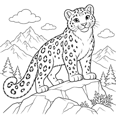 Snow Leopard on a Mountain Rock