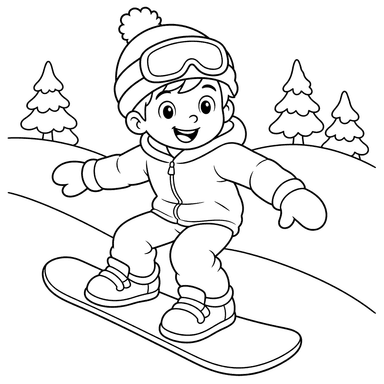 Snowboarder on a Snowy Slope — Coloring Page