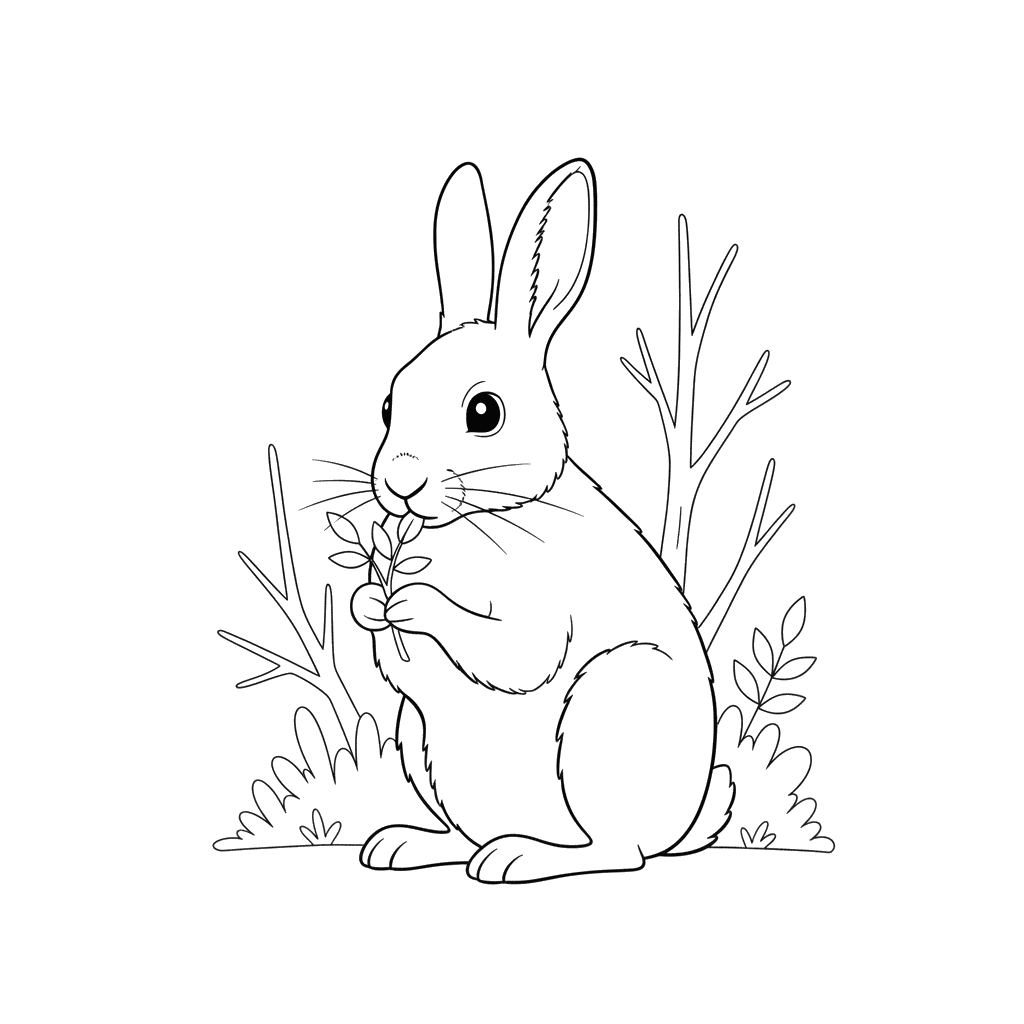 Snowshoe Hare Eating Twigs Coloring Page