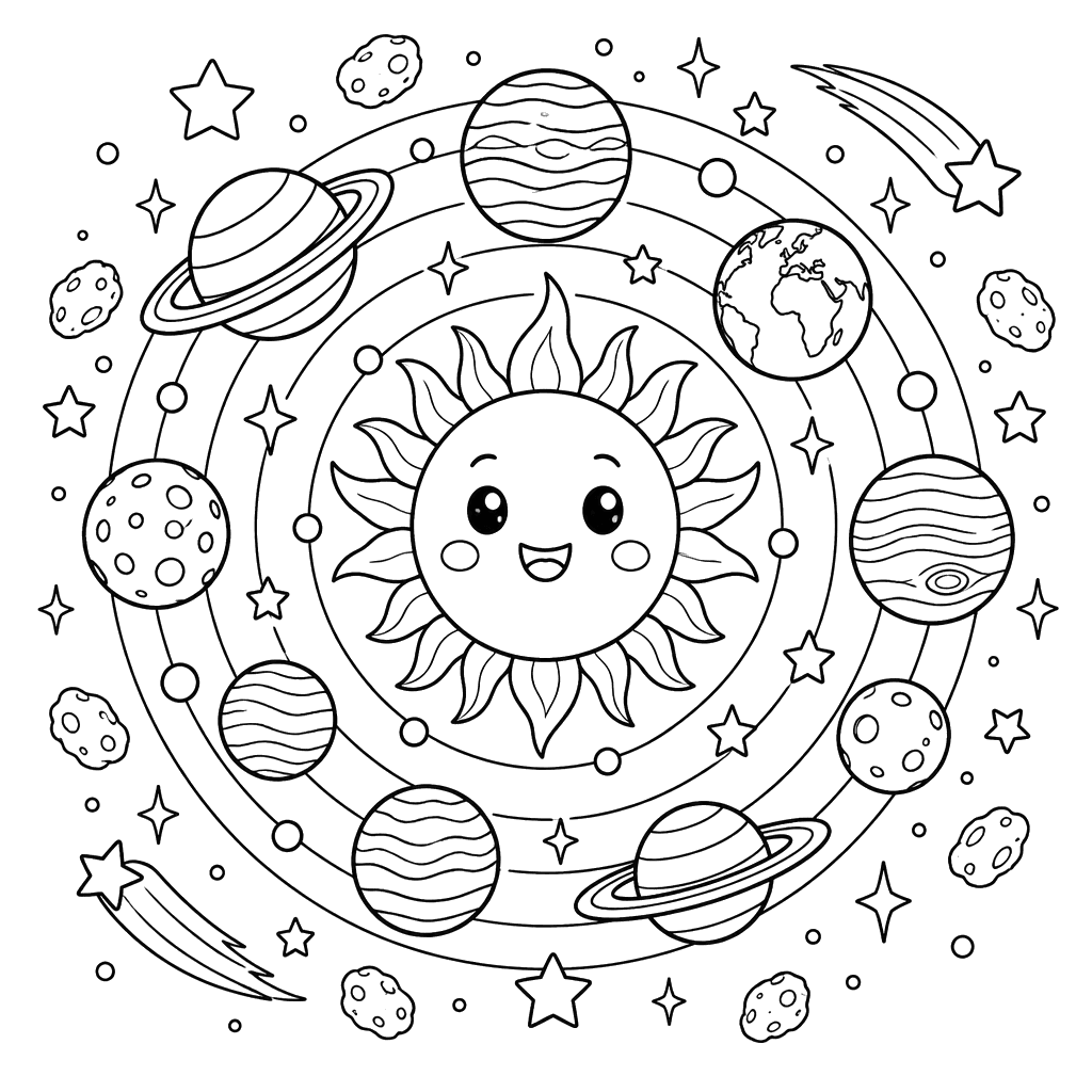 Space Mandala with Planets and Stars