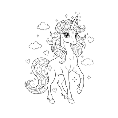 Sparkling Mane Unicorn Coloring Page
