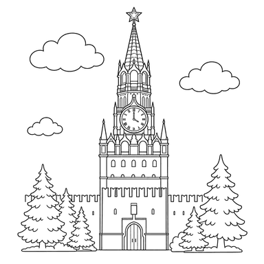 Spasskaya Tower Kremlin Coloring Page