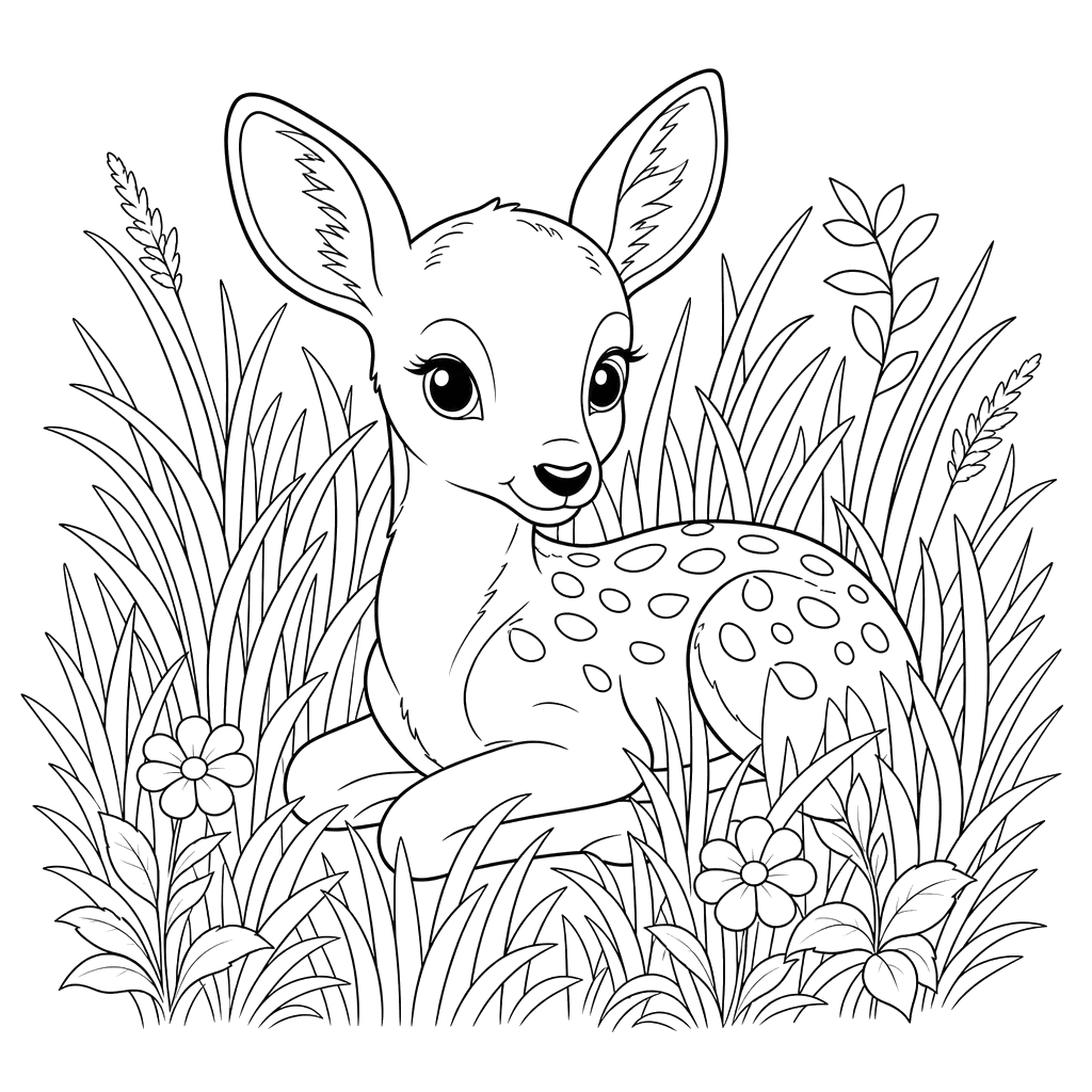 Spotted Fawn in the Grass Coloring Page