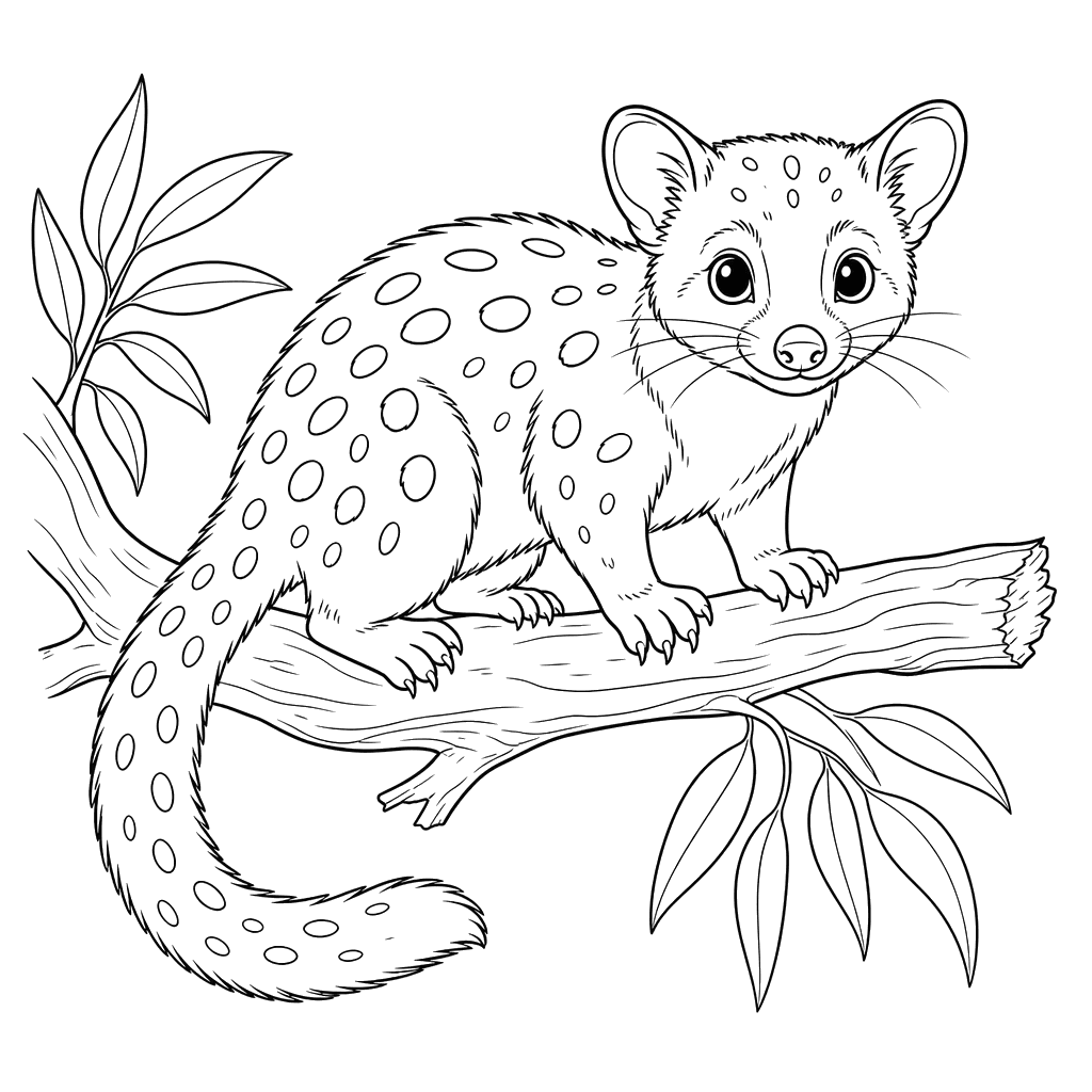 Spotted Quoll on a Branch Coloring Page