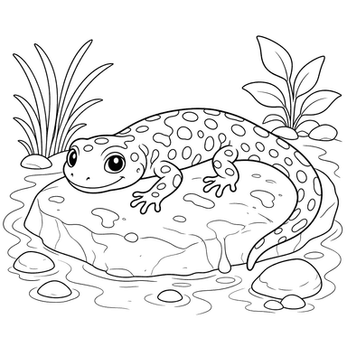 Spotted Salamander on Stone Coloring Page