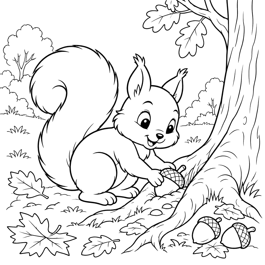 Squirrel Hiding an Acorn in Autumn