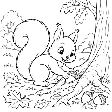 Squirrel Hiding an Acorn in Autumn