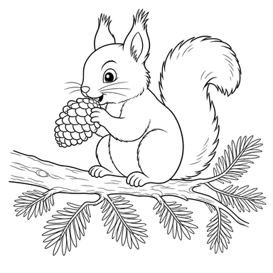 Squirrel with Spruce Cone Coloring Page