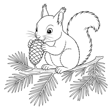Squirrel with Pine Cone Coloring Page