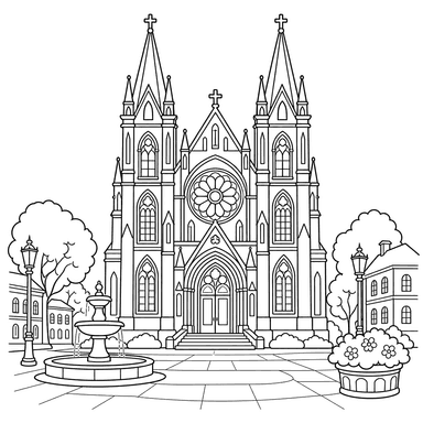 Stained-Glass Cathedral on a Square