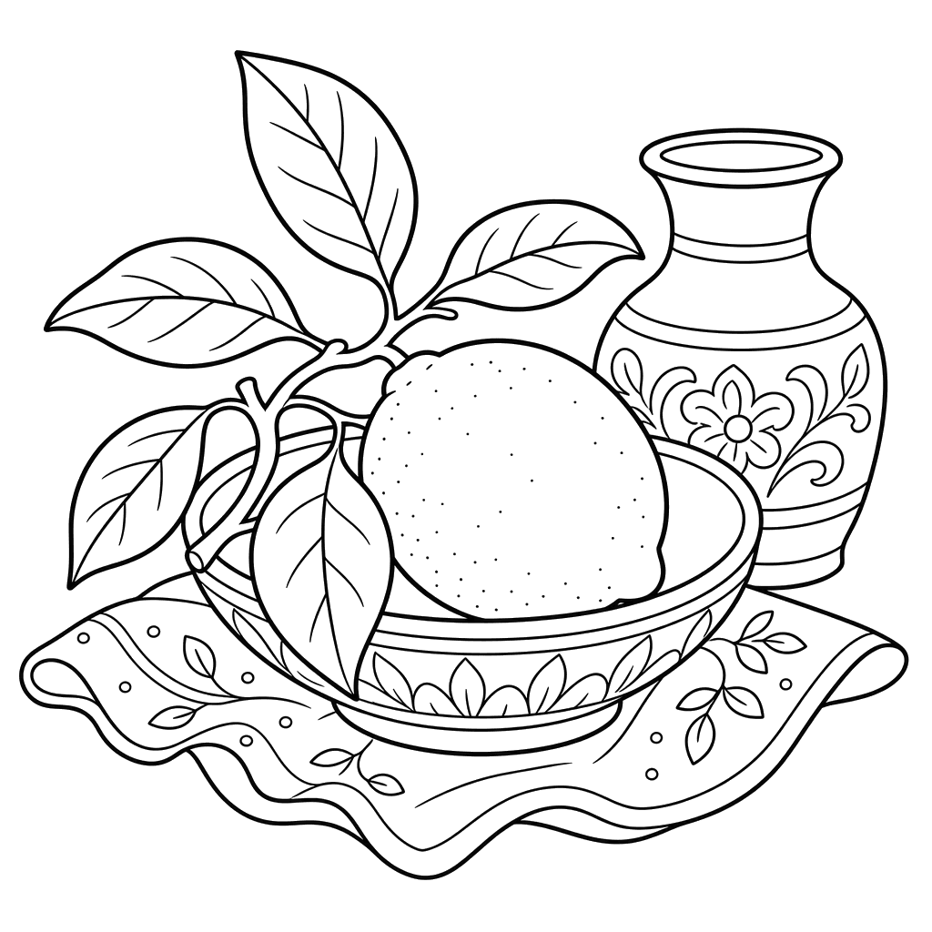 Lemon still life coloring page