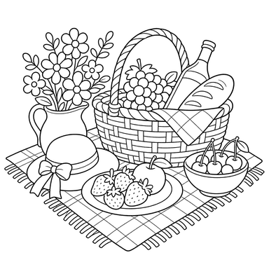 Picnic Blanket Still Life Coloring Page
