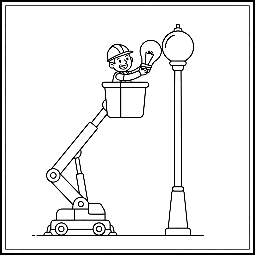 Street Light Repair Coloring Page