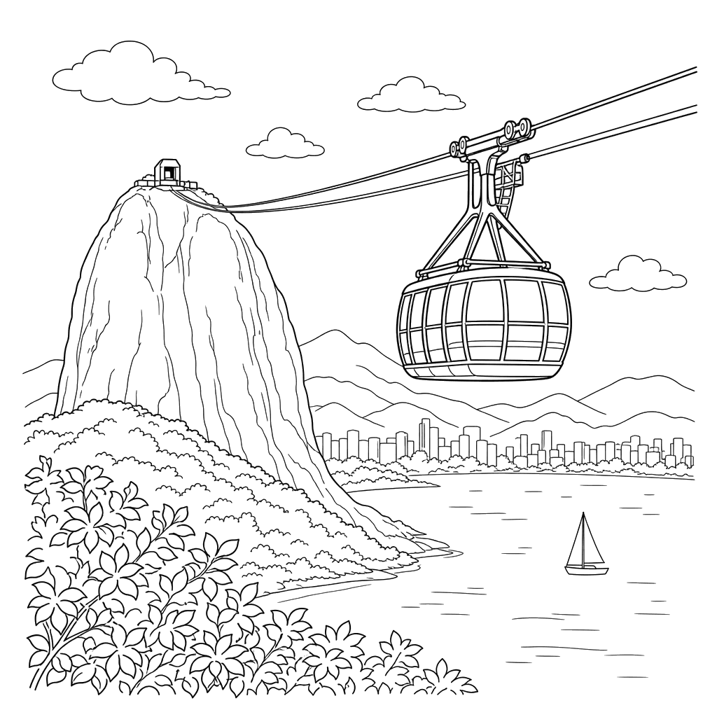 Sugarloaf Cable Car in Rio Coloring Page
