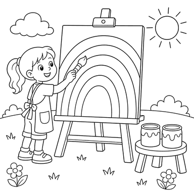 Big Rainbow on Easel – Summer Coloring Page