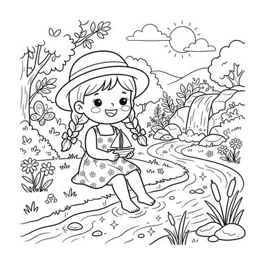 Chibi Summer Stream Coloring Page