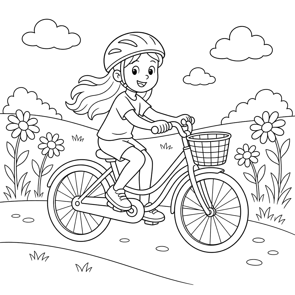 Summer Bike Ride by a Daisy Meadow