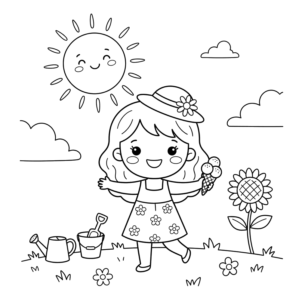 Summer Sun Coloring Page for Kids