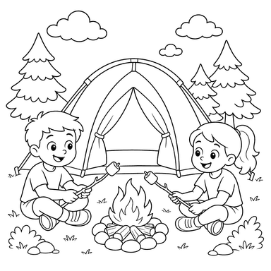 Summer Campout with Tent and Marshmallows