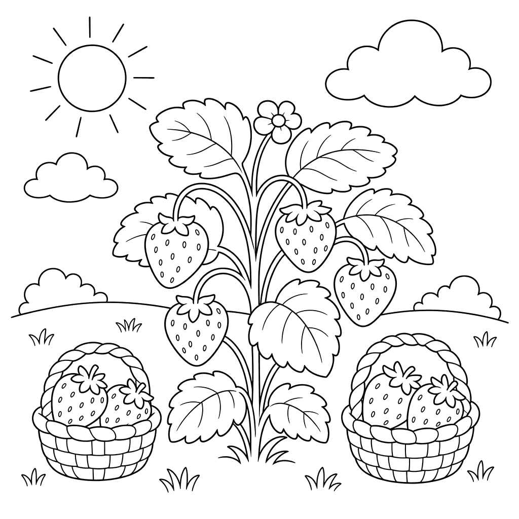 Summer Strawberry Picking with Little Baskets