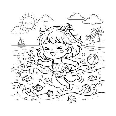 Summer Fun Kids Swimming Coloring Page