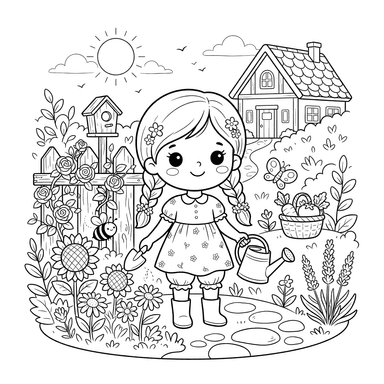 Summer Village Garden Coloring Page