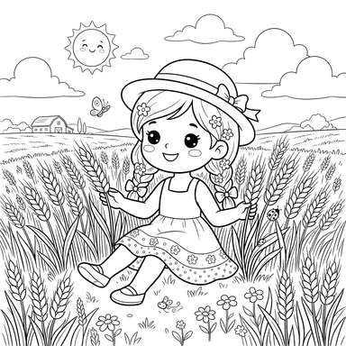 Summer Wheat Field Coloring Page