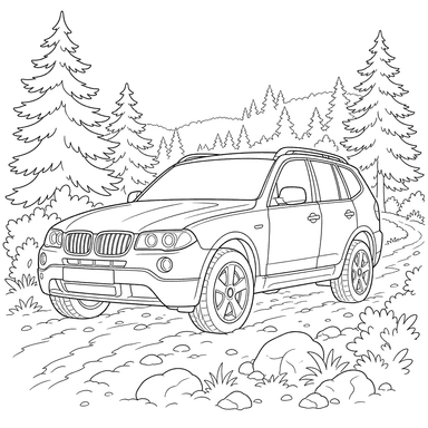 SUV on Forest Road Coloring Page
