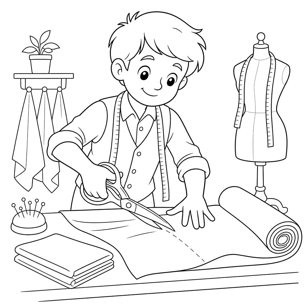 Tailor Cutting Fabric Coloring Page