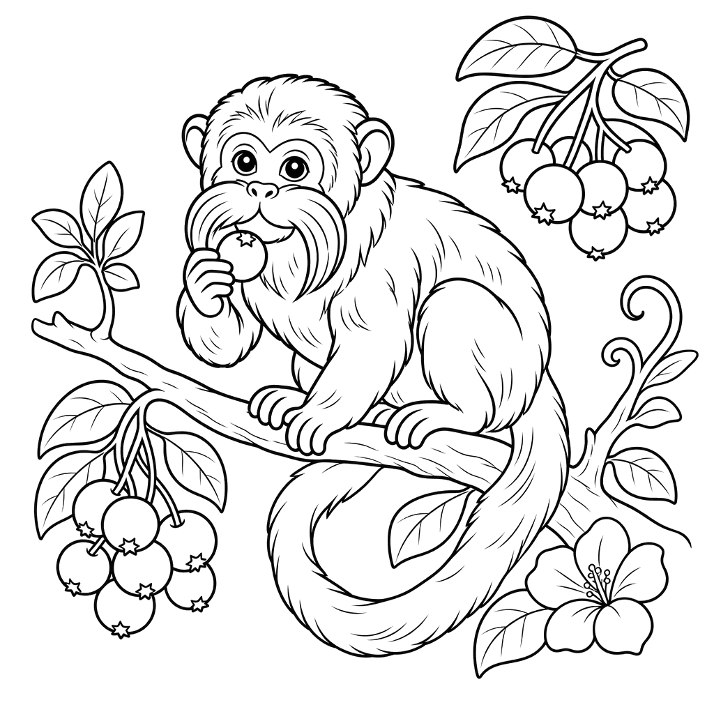 Tamarin with Berry Coloring Page