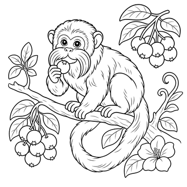 Tamarin with Berry Coloring Page