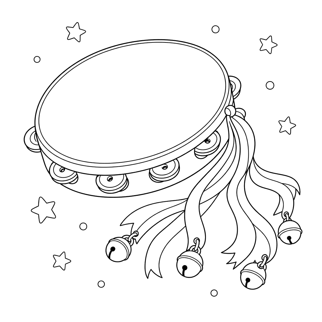 Tambourine with Ribbons Coloring Page