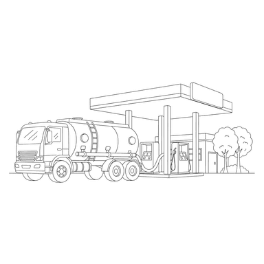 Tanker Truck at Gas Station Coloring Page
